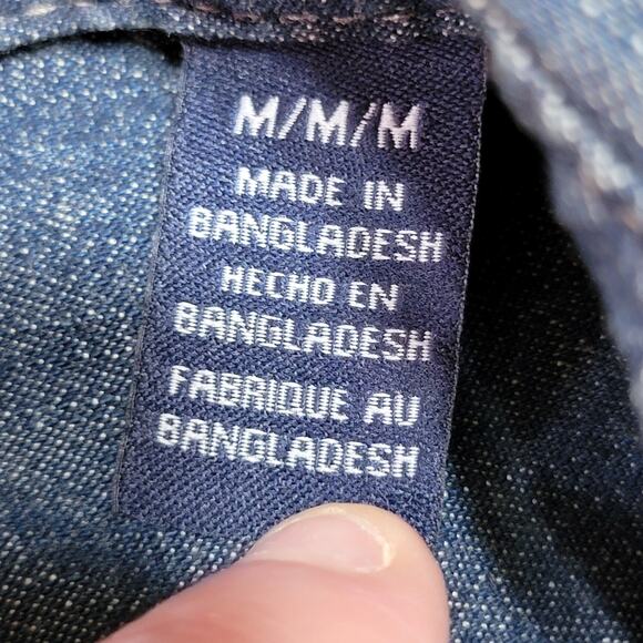 Wrangler Blue Denim LS Pearl Snap Western Shirt - Size Medium - Picture 6 of 7